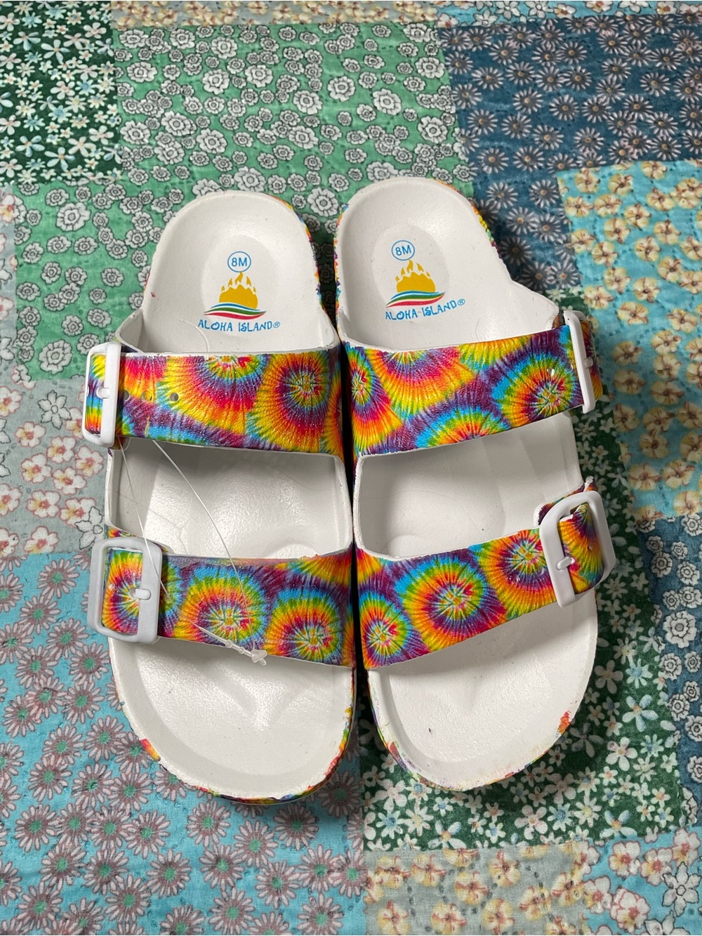 Aloha Island Kids Rainbow Tie-Dye Strap White Footbed Sandals